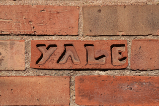 brick wall with YALE carved into one of the bricks